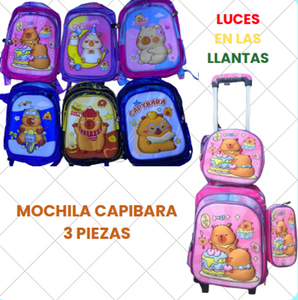 MOCHILA CAPIBARA CON RUEDAS 3 PIEZAS